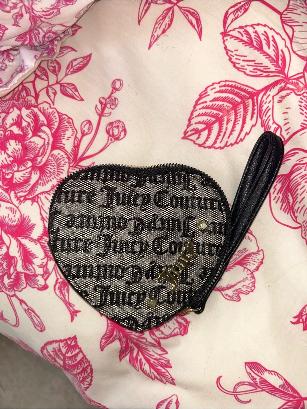 Juicy Couture Black Logo Heart Wristlet Coin Purse